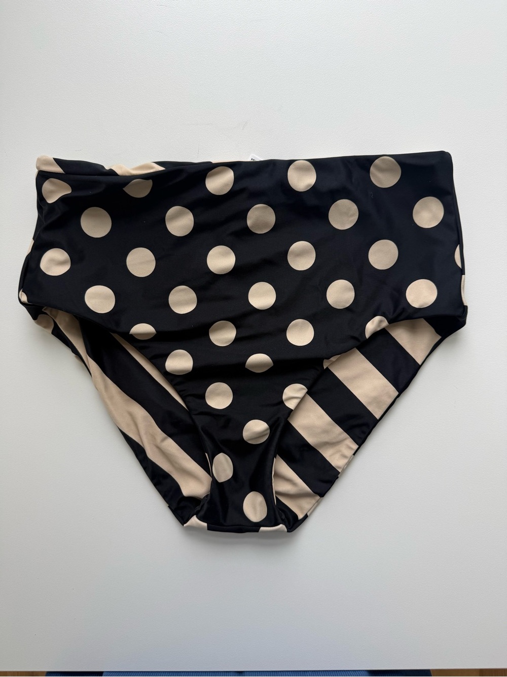 J. Crew Reversible Black & Beige Polka Dot/Stripe High-Waist Bikini Bottoms